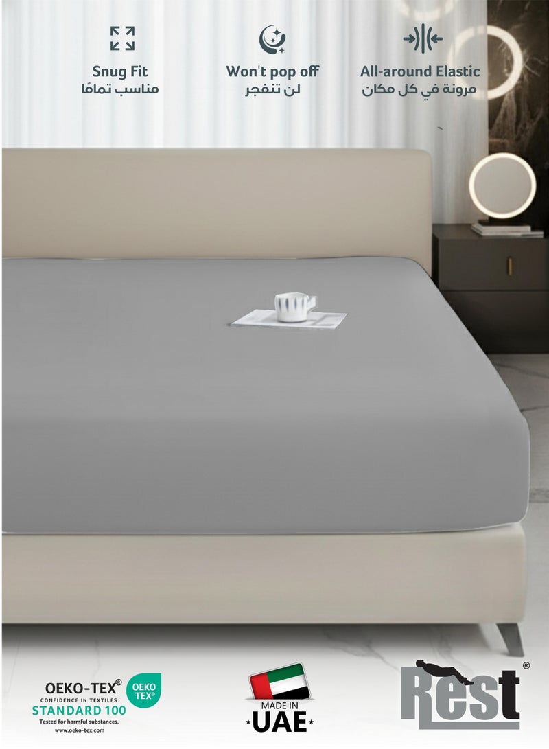 REST Fitted Bedsheet 160x200+30cm Breathable Plush Grey Fabric with Deep Pockets Machine Washable for Optimal Protection - Image 3